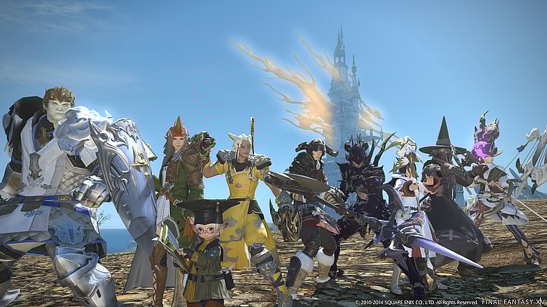 Adventurers stand ready, each as one of the starting Jobs in Final Fantasy XIV: A Realm Reborn (2013), Square Enix