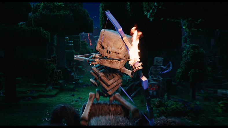 A Skeleton draws his bow in Minecraft (2025), Warner Bros. Pictures