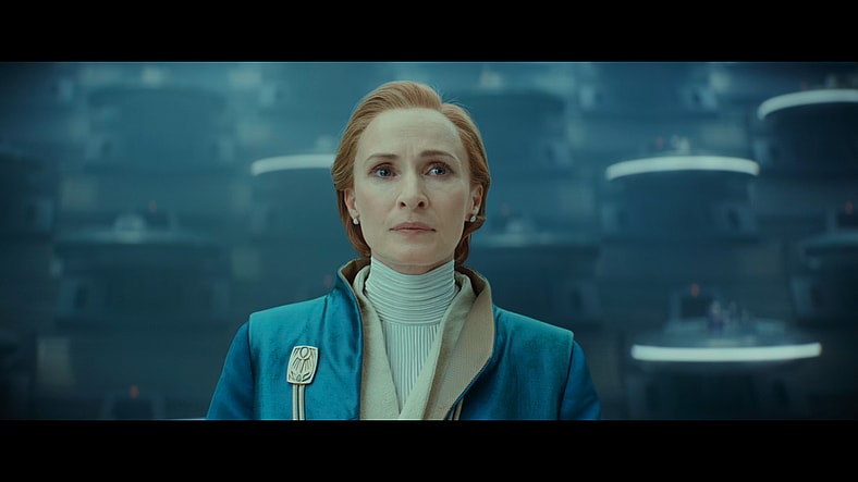 Mon Mothma (Genevieve O'Reilly) issues a direct rebuke of the Empire's goals in Andor Season 2 Episode 9 "Welcome to the Rebellion" (2025), Lucasfilm