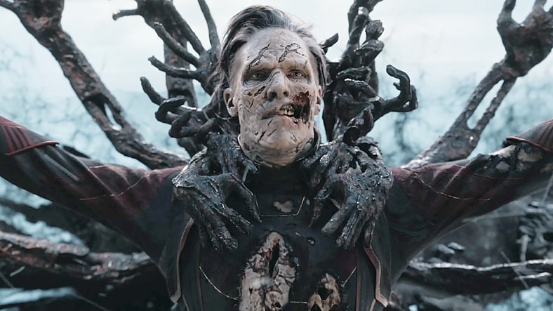 Doctor Strange (Benedict Cumberbatch) bends the damned spirits of the Darkhold to his will in Doctor Strange in the Multiverse of Madness (2022), Marvel Entertainment