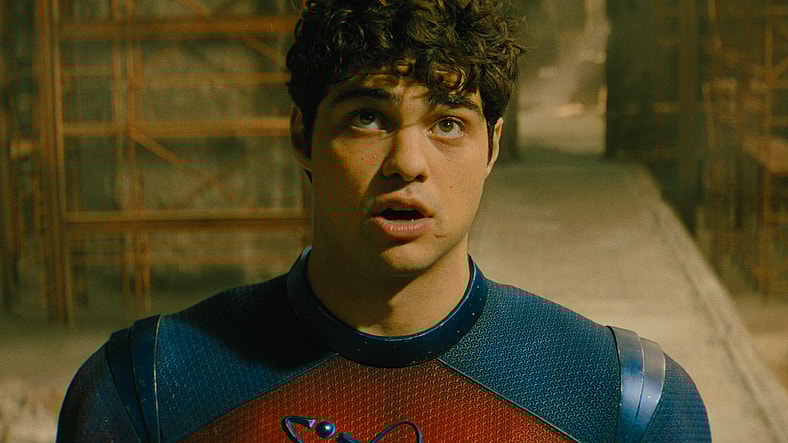 Atom Smasher (Noah Centineo) taunts Teth-Adam (Dwayne 'The Rock' Johnson) in Black Adam (2022), Warner Bros. Pictures