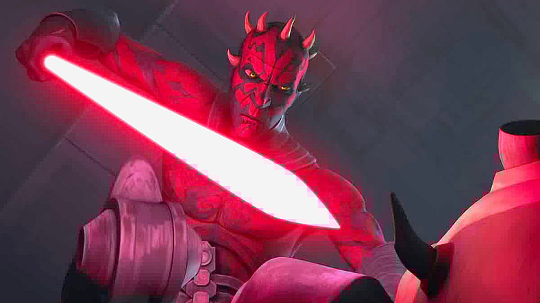 Darth Maul (Sam Witwer) refuses to share his seat of power in Star Wars: The Clone Wars Season 5 Episode 1 "Revival" (2012), Lucasfilm Animation 