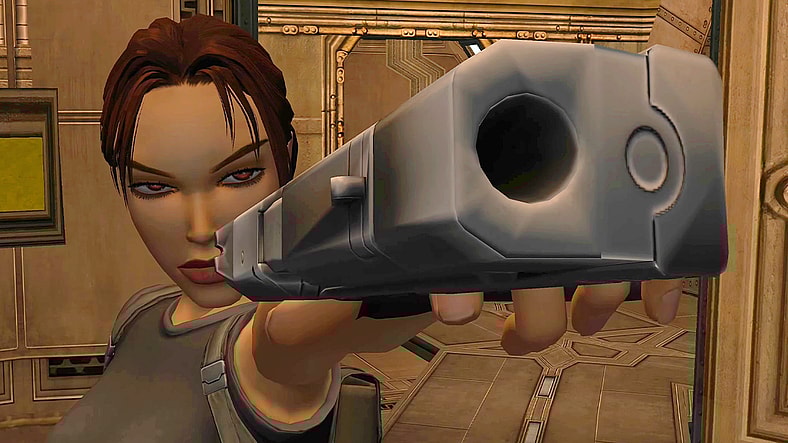 Lara Croft (Jonell Elliott) takes Kurtis (Eric Loren) by surprise in Tomb Raider: Angel of Darkness Remastered (2025), Crystal Dynamics