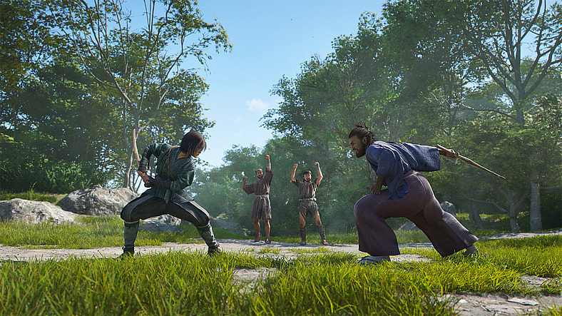 Naoe (Masumi Tsunoda) and Yasuke (Tongayi Chirisa) spar with one another in Assassin's Creed Shadows (2025), Ubisoft