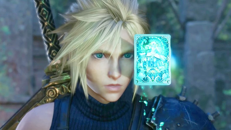 Cloud (Takahiro Sakurai) receives an assist from The Emerald Witch in Queen's Blood in Final Fantasy VII Rebirth (2023), Square Enix