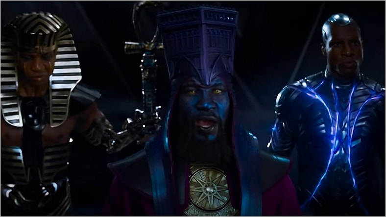 The Council of Kangs (Jonathan Majors) discussing the death of He who Remains in Ant-Man and the Wasp Quantamania (2023), Marvel Entertainment