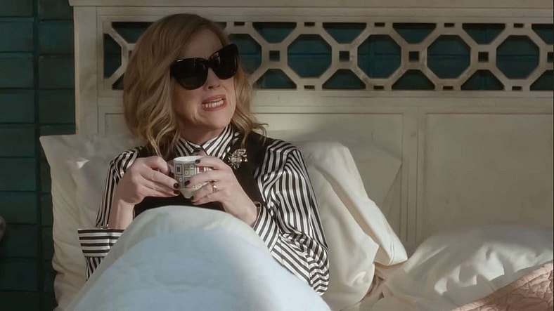 Moira Rose (O'Hara) woke up on the dramatic side of the bed in Schitt's Creek (2015-2020), Canadian Broadcasting Corporation
