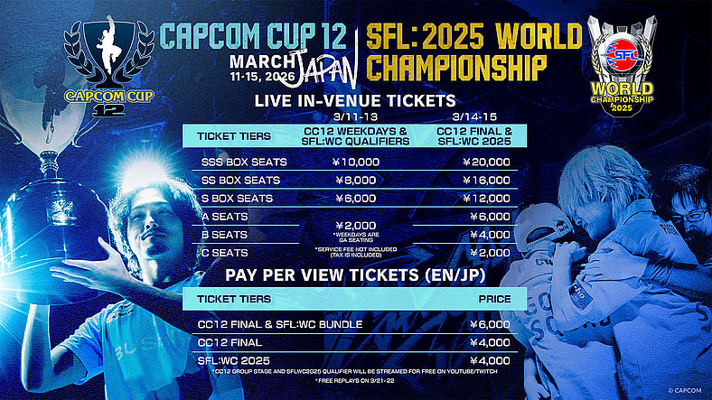 Ticket Pricing for the 2025 Capcom Cup and Street Fighter League world championships.