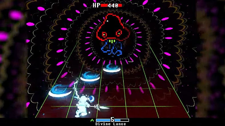 The soul builds energy to attack the neon jellyfish in Everhood 2 (2025), Foreign Gnomes