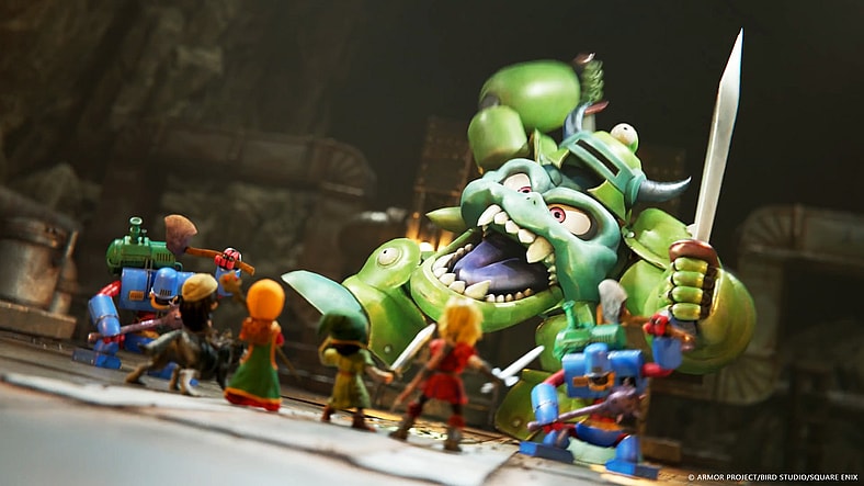 The heroes face down the Slaughtomaton and its minions in Dragon Quest VII Reimagined (2026), Square Enix