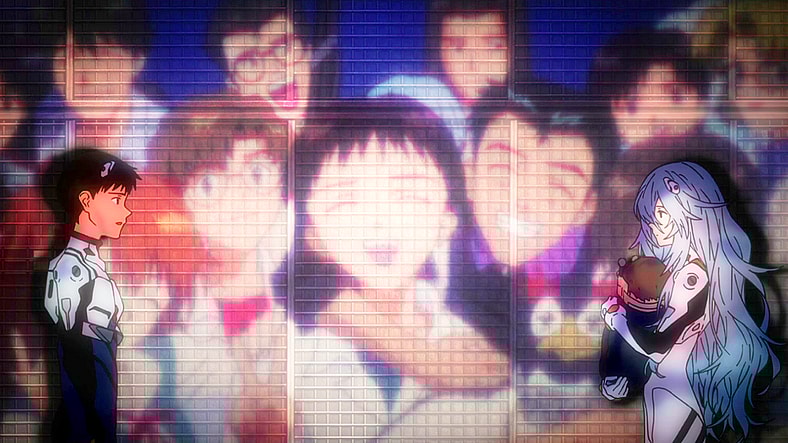 Shinji Ikari (Megumi Ogata) encourages Rei Ayanami (Megumi Hayashibara) to return with him to a new, EVA-less world in 3.0+1.0 Thrice Upon a Time (2021), Studio Khara