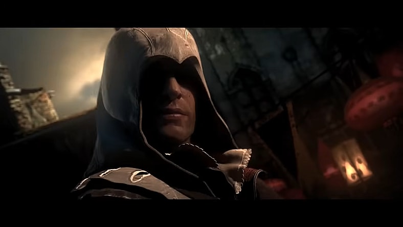 Ezio Auditore (Roger Craig Smith) gives his fallen target a cold look in Assassin's Creed 2 (2009)