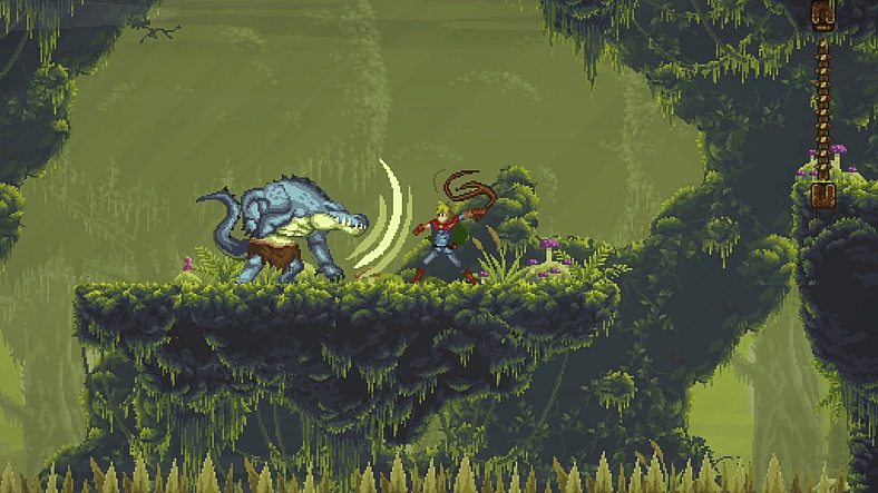 The player fights toe-to-claw with a Crocodile Man in Faeland (2013), Talegames