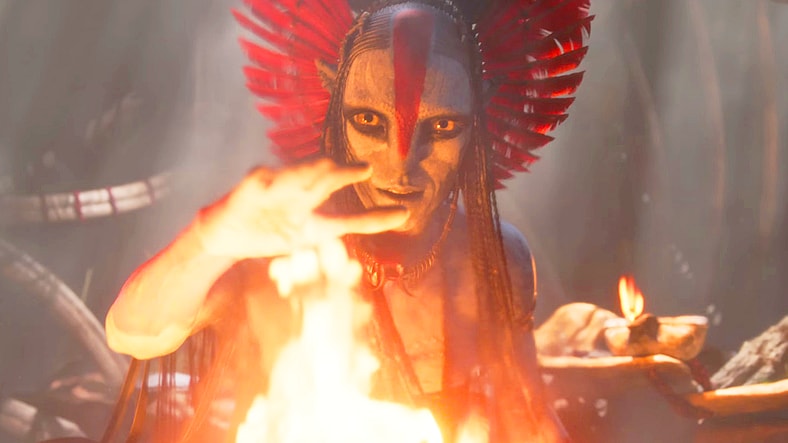 Varang (Oona Chaplin_ performs a pre-combat Mangkwan ritual in Avatar: Fire and Ash (2025), 20th Century Studios