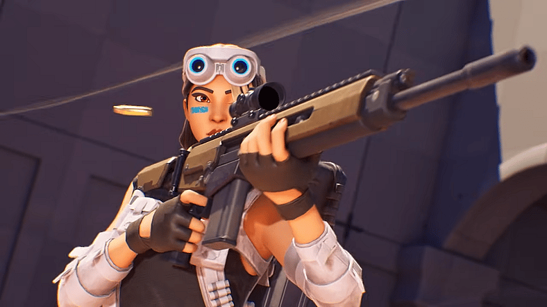 A player tests their rifle in a shell map in a Ballistic Test match in Fortnite (2017), Epic Games