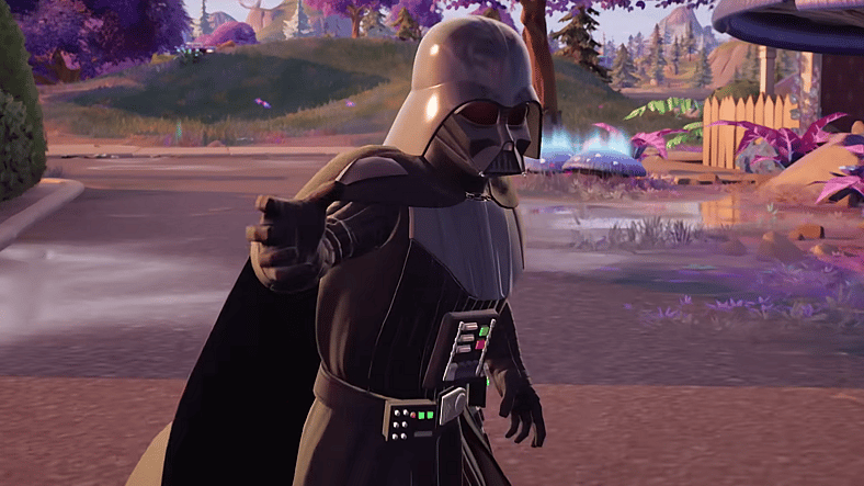 Darth Vader (James Earl Jones) force chokes a player in Fortnite Chapter 3 Season 3 Gameplay Trailer, YouTube