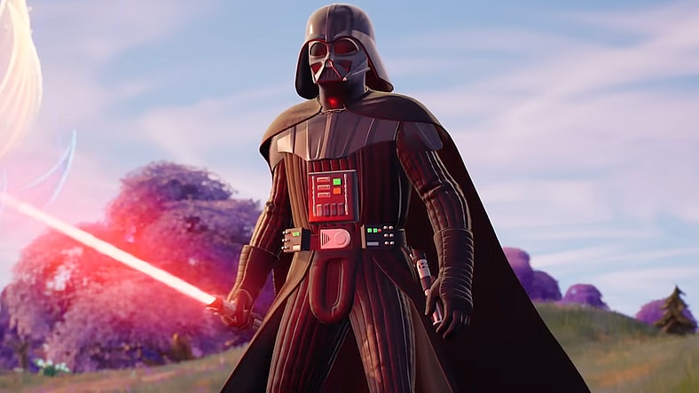 Darth Vader (James Earl Jones) draws his lightsaber in Fortnite (2017), Epic Games