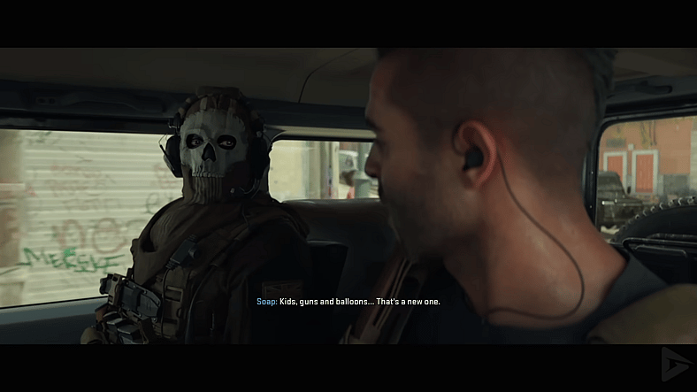 Ghost (Samuel Roukin) stares at Soap ( Neil Ellice) in Call of Duty: Modern Warfare II (2022), Activision