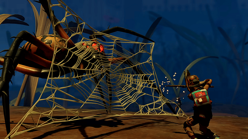 A spider uses its web to defend itself from a child in Grounded 2 (TBA), Xbox Game Studios