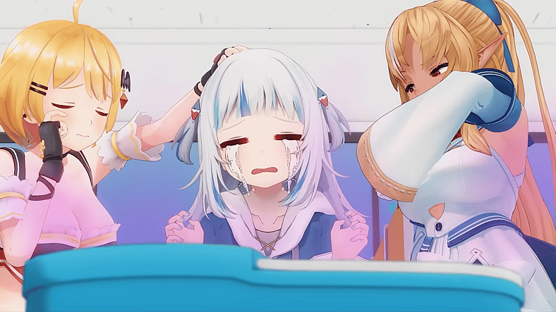 Gura cries over her teeth collection falling into dirty water in [Anime] Gawr Gura Gnawing, YouTube