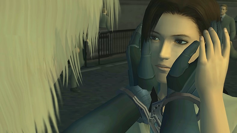 Raiden (Quinton Flynn) needs to know Rose (Lara Cody) is real in Metal Gear Solid 2: Sons of the Liberty (2001), Konami