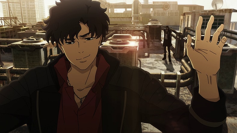 Axel (Mamoru Miyano) gives himself up to Doug (Makoto Furukawa) in Lazarus Episode 1 "Goodbye Cruel World" (2025), Adult Swim