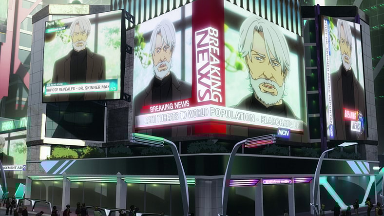 Dr. Skinner (Koichi Yamadera) reveals the true nature of Hapna in Lazarus Episode 1 "Goodbye Cruel World" (2025), Adult Swim