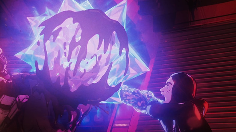 Kamala Khan (Iman Vellani) pops Namor (N/A) like an oxygen bubble from the inside-out in Marvel Zombies Season 1 Episode 3 (2025), Marvel Entertainment