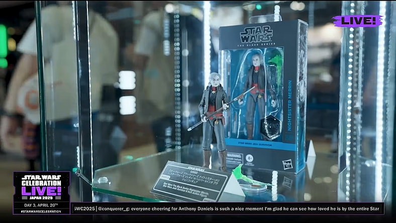 Nightsister Merrin The Black Series in a display case in Star Wars Celebration - DAY 3 Replay, YouTube