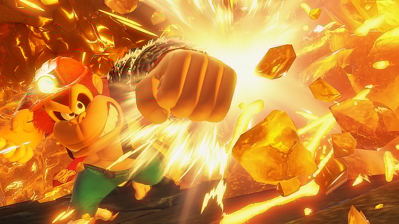 Donkey Kong (Takashi Nagasako) pummels through gold in Donkey Kong Banaza (2025), Nintendo