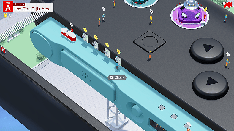 Players explore a museum of features on a giant console in Nintendo Switch 2 Welcome Tour (2025), Nintendo