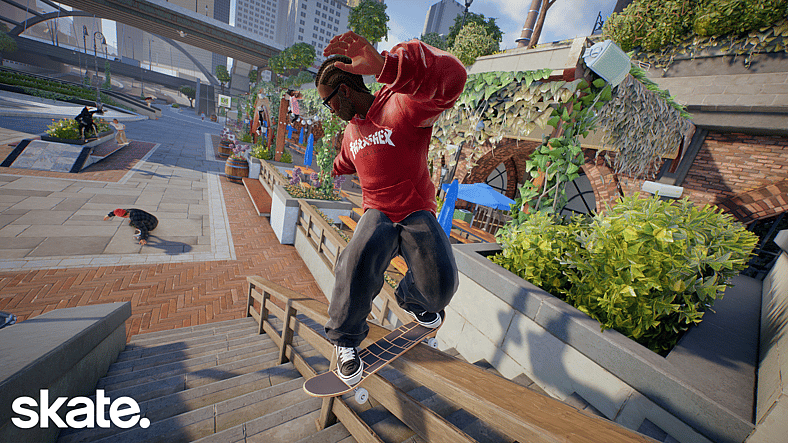 The player grinds down a handrail in Skate (2025), Electronic Arts