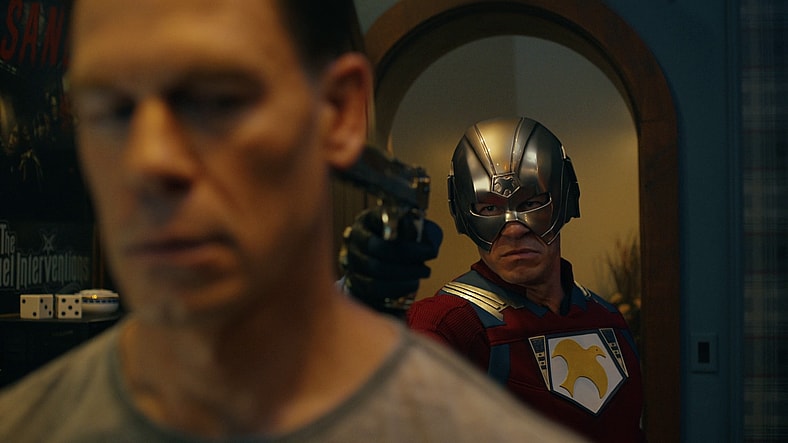 The Peacemaker of Earth-2 (John Cena) gets the drop on his Earth-1 counterpart in Peacemaker Season 2 Episode 1 "The Ties That Grind" (2025), DC Studios