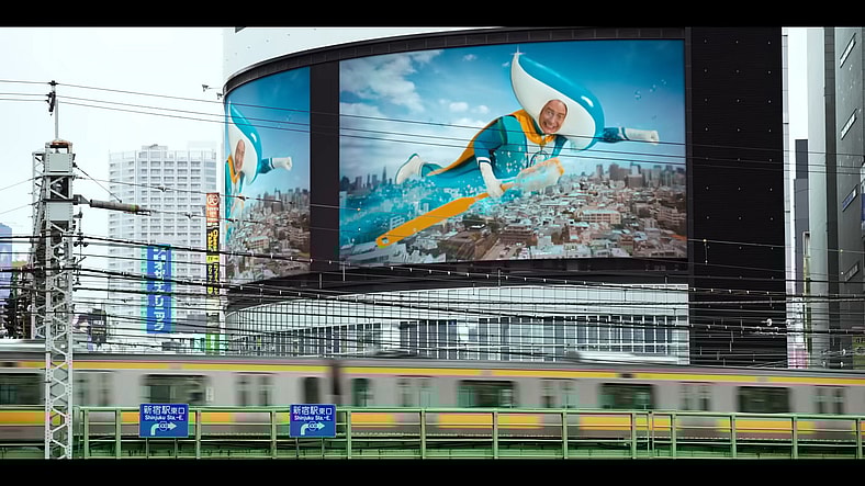 Clear Bright Man (Brendan Fraser) inspires oral freshness among Japan's many subway riders in Rental Family (2025), Searchlight Pictures