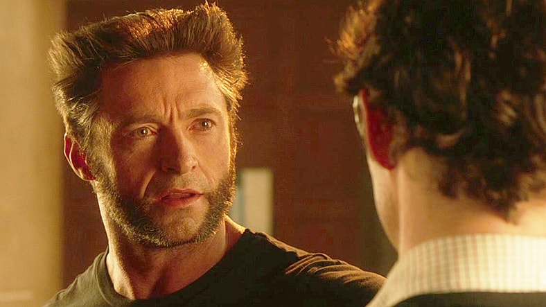 Wolverine (Hugh Jackman) is stunned to find that Cyclops (James Marsden) is back from the dead in X-Men: Days of Future Past (2014), Marvel Entertainment