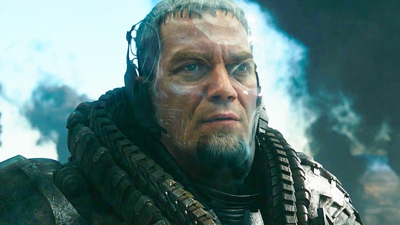 General Zod (Michael Shannon) is surprised to find Kara (Sasha Calle) survived Krypton's destruction in The Flash (2023), Warner Bros. Pictures