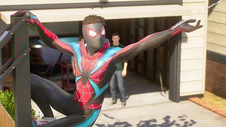 Miles (Nadji Jeter) takes the reigns as the Gamerverse's official Spider-Man in Marvel's Spider-Man 2 (2023), Insomniac Games