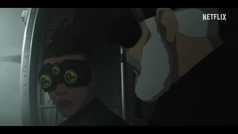 Sam Fisher (Liev Schreiber) allows Zinnia McKenna (Kirby Howell-Baptiste) to tag along on his latest sortie in Tom Clancy's Splinter Cell: Deathwatch (2025), Netflix