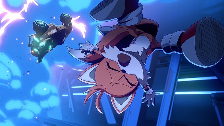 Tails (Colleen O'Shaughnessey) is taken out of the race in Sonic Racing: CrossWorlds - The Animation (2025), SEGA/Studio Giggex