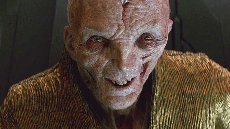 Supreme Leader Snoke (Andy Serkies) mocks Kylo Ren's (Adam Driver) defiance in Star Wars: Episode IX - The Last Jedi (2017), Disney