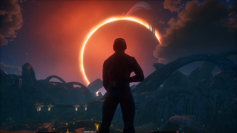 The player stands before a planetary eclipse in The Outer Worlds 2 (2025), Xbox Game Studios