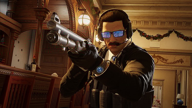 Warden (Mark Deklin) using Glance Smart Glasses and M590A1 shotgun in Tom Clancy's Rainbow Six Siege (2015), Ubisoft