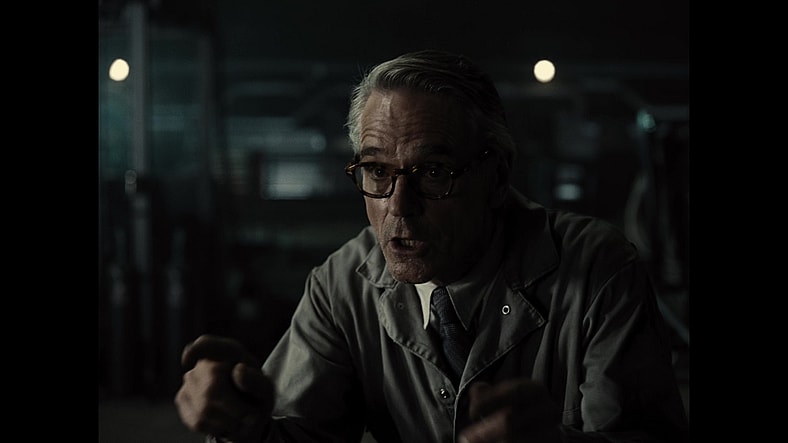 Alfred (Jeremy Irons) reads the riot act to Bruce (Ben Affleck) in Zack Snyder's Justice League (2021), Warner Bros. Pictures