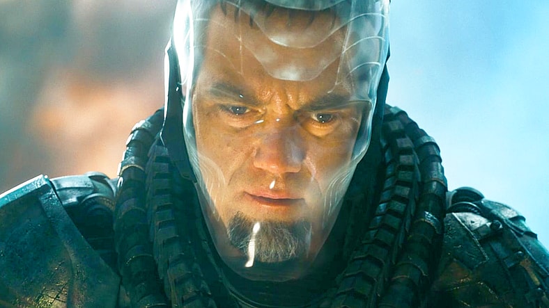 General Zod (Michael Shannon) crushes Kara (Sasha Calle) under his boot in The Flash (2023), Warner Bros. Pictures