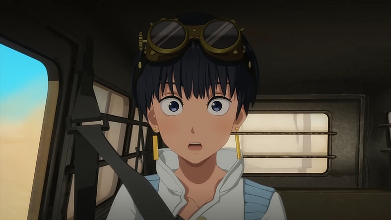 Meryl Stryfe (Sakura Andou) realizes there's a particularly strange roadblock ahead in Trigun: Stargaze (2026), Orange