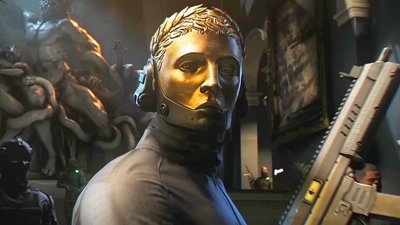 A gold masked henchman (TBA) prepares for a heist in 007 First Light (2026), IO Interactive