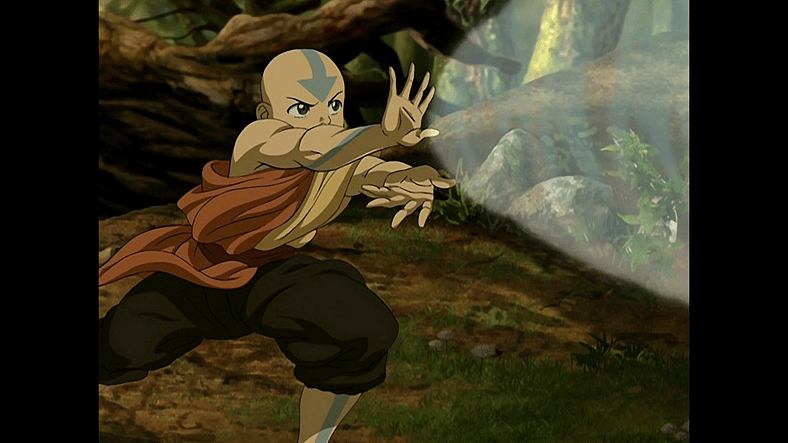 Aang (Zach Tyler Eisen) attempts to calm himself by practicing his airbending fundamentals in Avatar: The Last Airbender Season 3 Episode 19 "Sozin's Comet, Part 2" Avatar Aang" (2008), Nickelodeon
