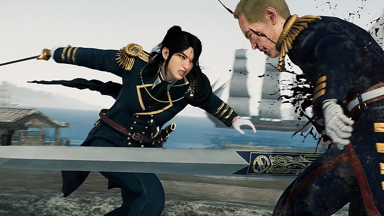The Blade Twin (Yui Ishikawa) guts an English naval officer in Rise of the Ronin (2024), Team Ninja