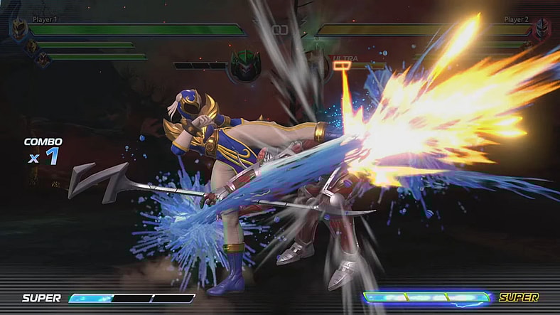 The Blue Phoenix Ranger (Fumiko Orikasa) unleashes her signature Hyakuretsukyaku upon Lord Zedd (N/A) in Power Rangers: Batle for the Grid (2019),  nWay Inc.