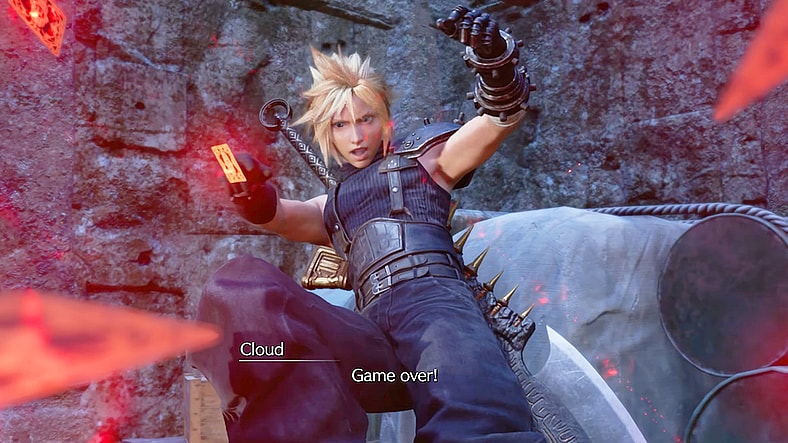 Cloud (Takahiro Sakurai) deals the winning hand in Queen's Blood in Final Fantasy VII Rebirth (2023), Square Enix
